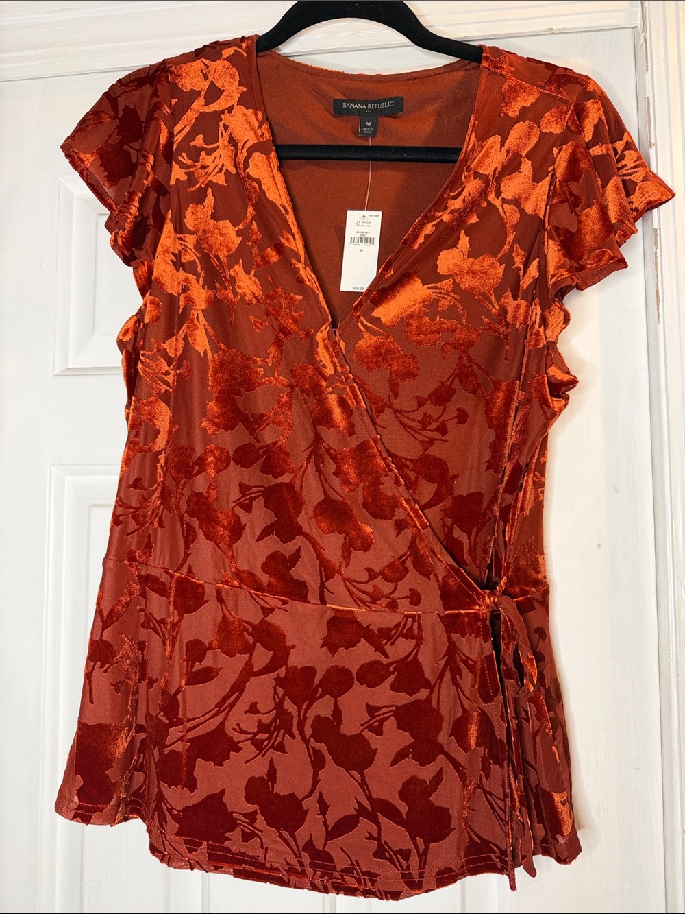 Banana Republic Orange Velvet Floral Wrap Blouse